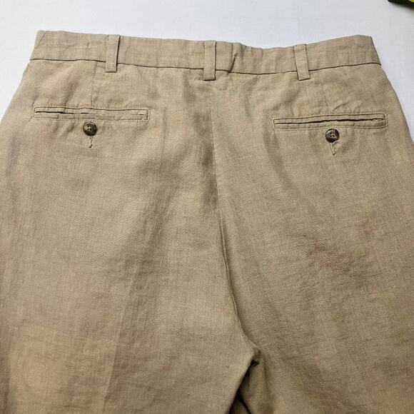 Jos A Banks Travelers Collection 100% Linen Pleated Cuffed Trouser Pants 35x30 - Picture 9 of 11